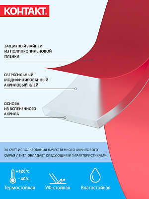 Монтажная клейкая лента "КОНТАКТ" двусторонняя, сверхпрочная, прозрачная, 19мм х 2м. Монтажные клеящие ленты и принадлежности Контакт купить оптом., слайд 2